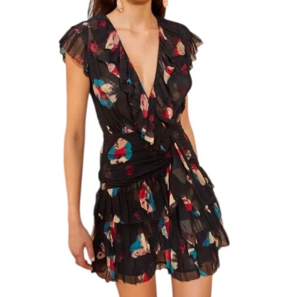 Ulla Johnson Zina Nocturne Ruffle Shibori Silk Crinkle Chiffon Mini Dress 2 - Picture 2 of 14